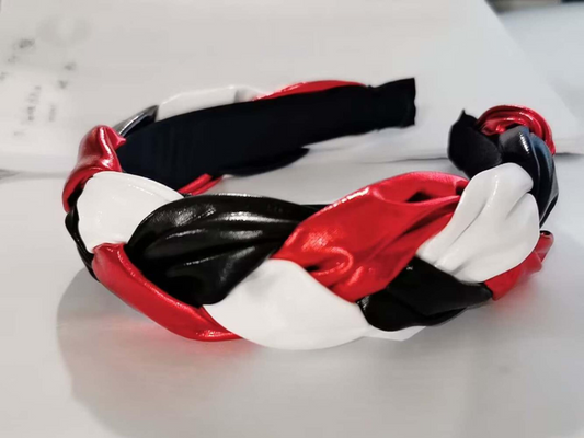 Metallic Braided Headband | Red, Black + White