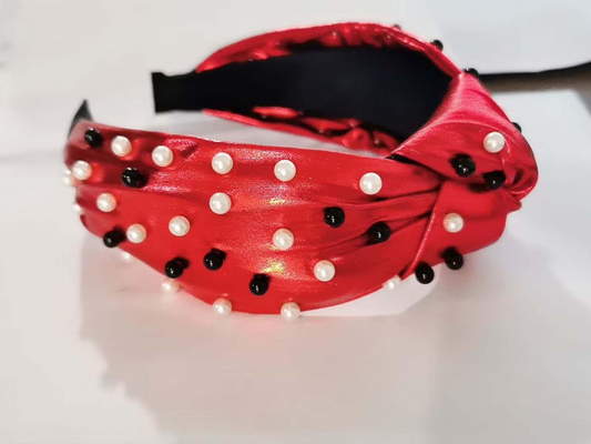 Metallic + Studded Knotted Headband | Red