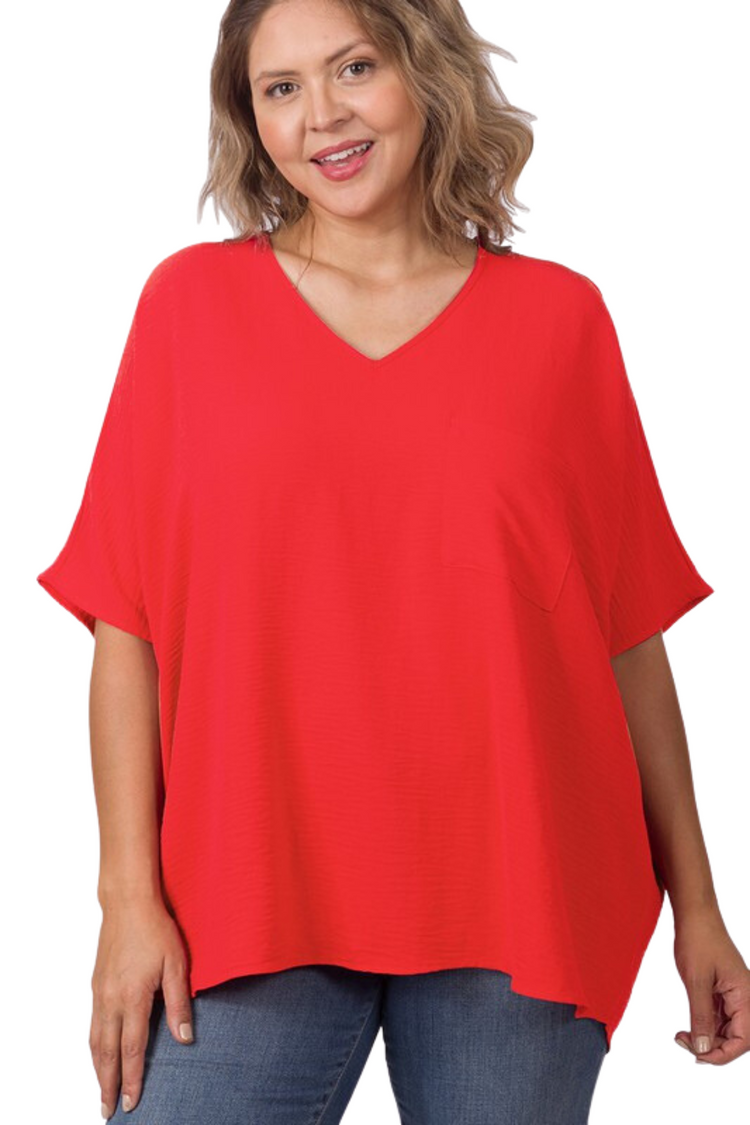 Woven Pocket Top | Red