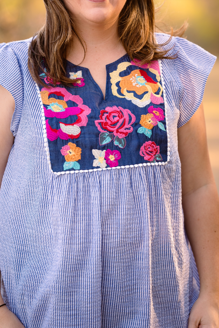 Floral Embroidered Top + Curvy | Denim
