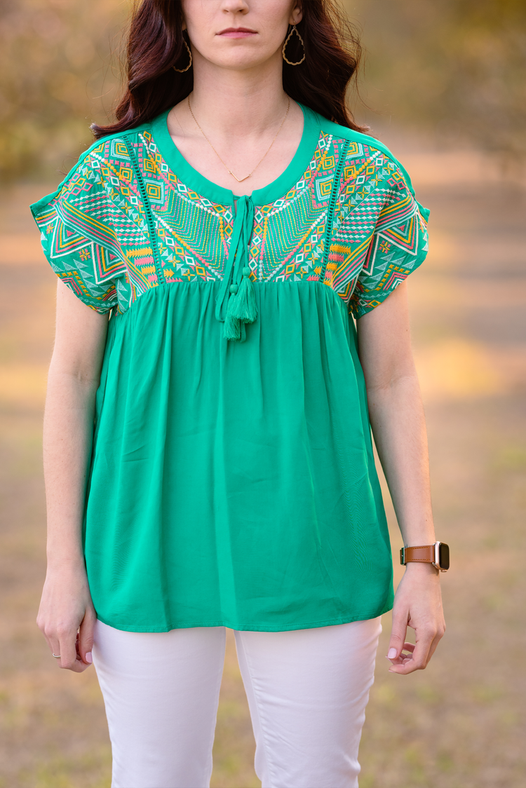 Embroidered Detail Top | Emerald