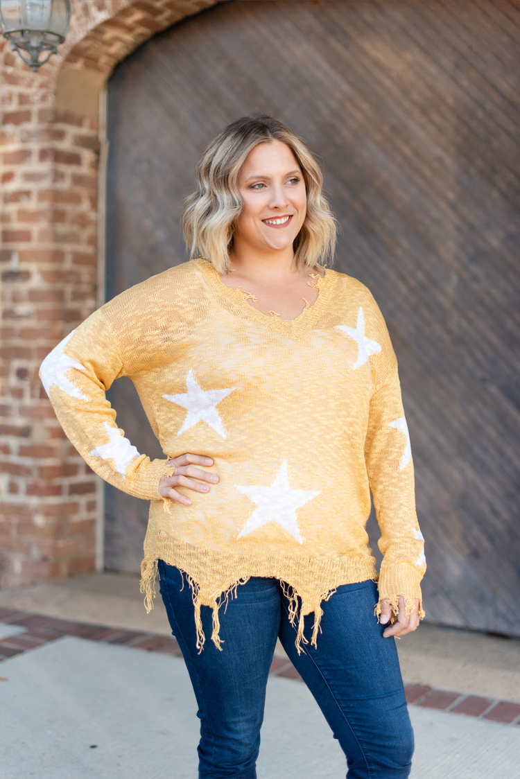 Gold Star Sweater Top + Curvy | Yellow