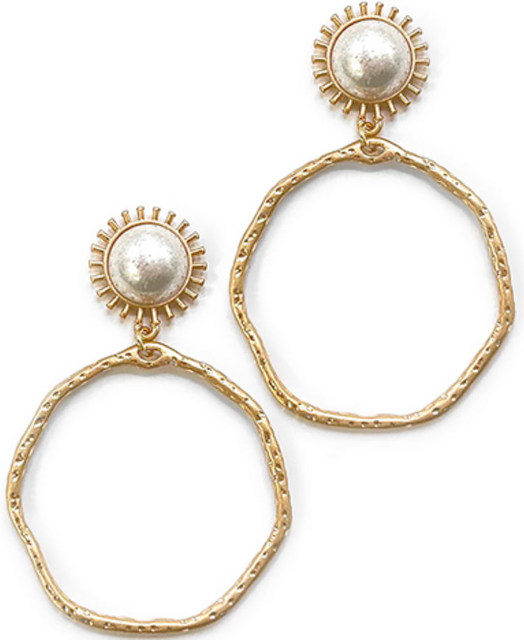 Pearl + Hammered Octagon Earrings