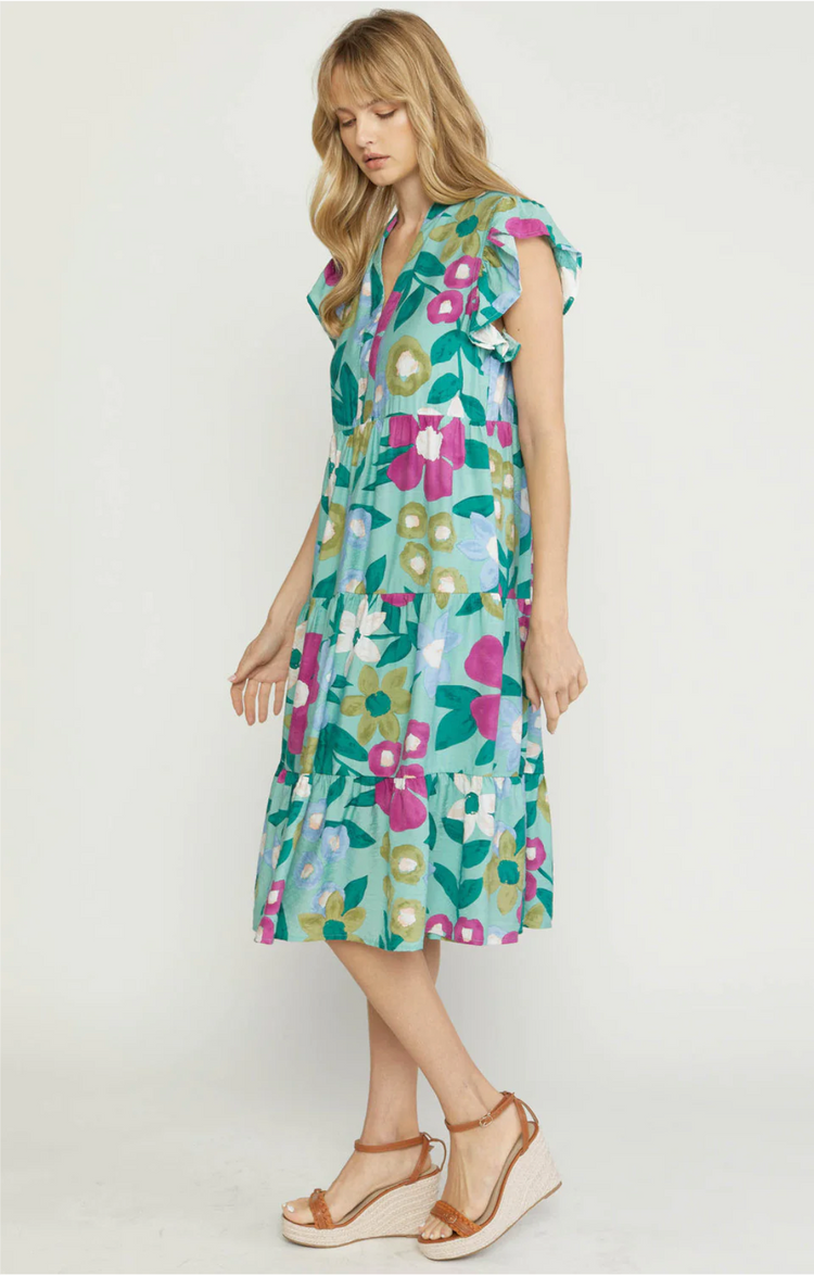 Floral Ruffled Tiered Midi Dress | Sage