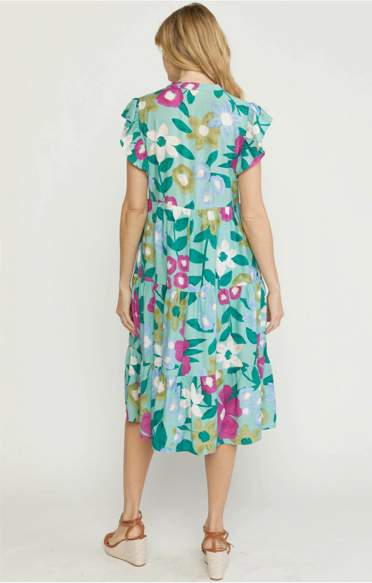 Floral Ruffled Tiered Midi Dress | Sage
