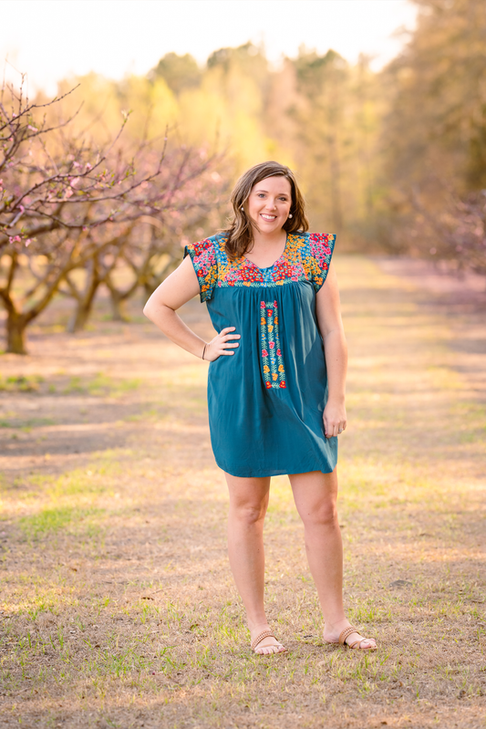 Embroidered Detail Babydoll Bodice Dress + Curvy | Teal